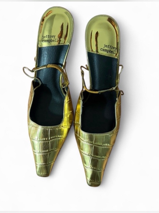 Jeffrey Campbell Shoes - Jeffrey Campbell Metallic Gold Croc-Embossed Pointed Slingback Heels